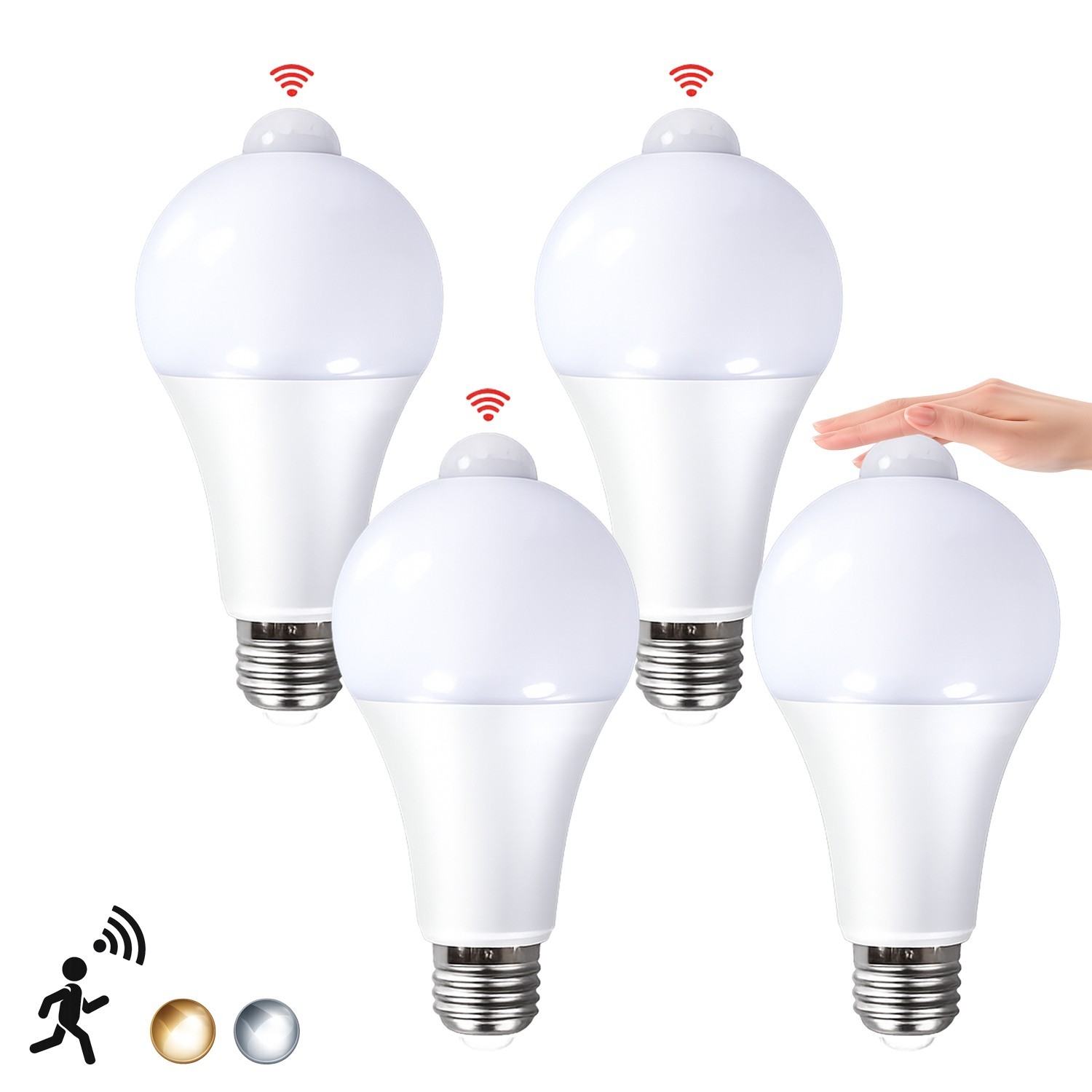 4x Dusk to Dawn E27 PIR Motion Sensor Lamp 12W LED Bulb Infrared Motion Light
