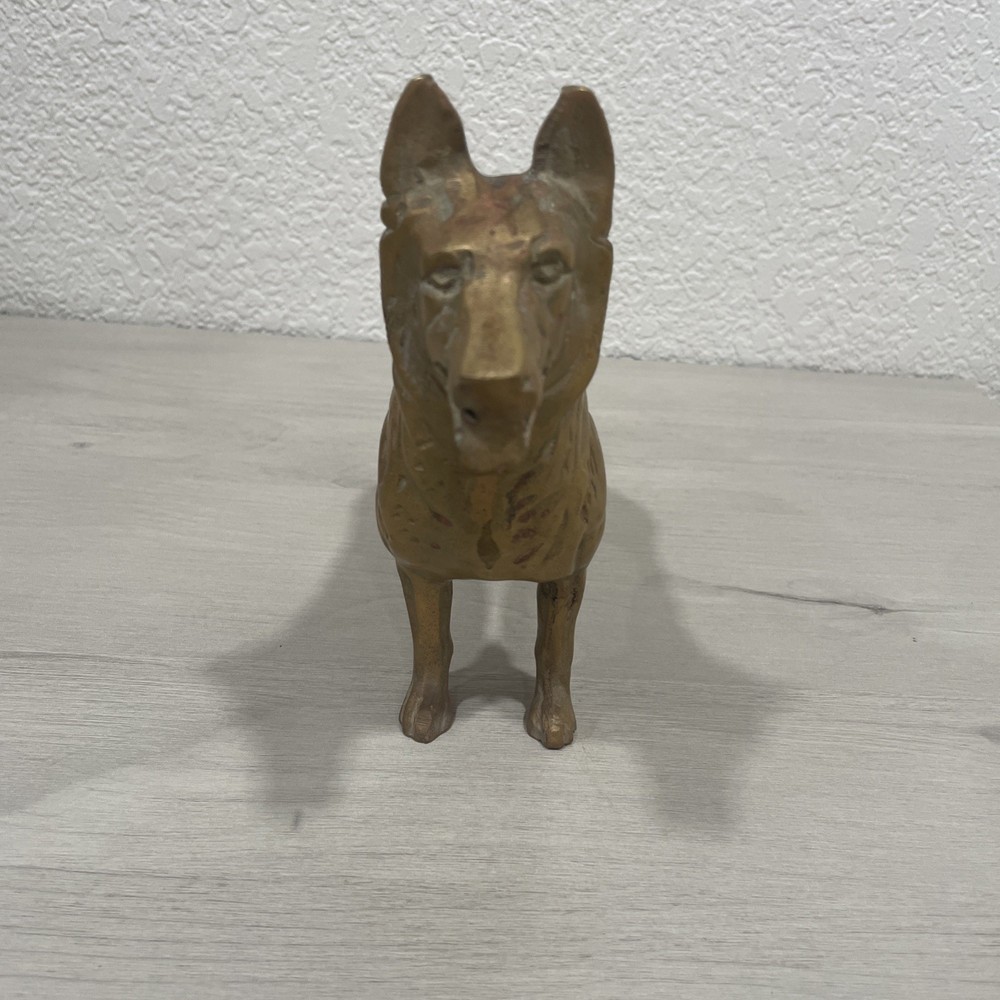 Vintage Large Solid Brass German Shepherd Dog Statue Doorstop