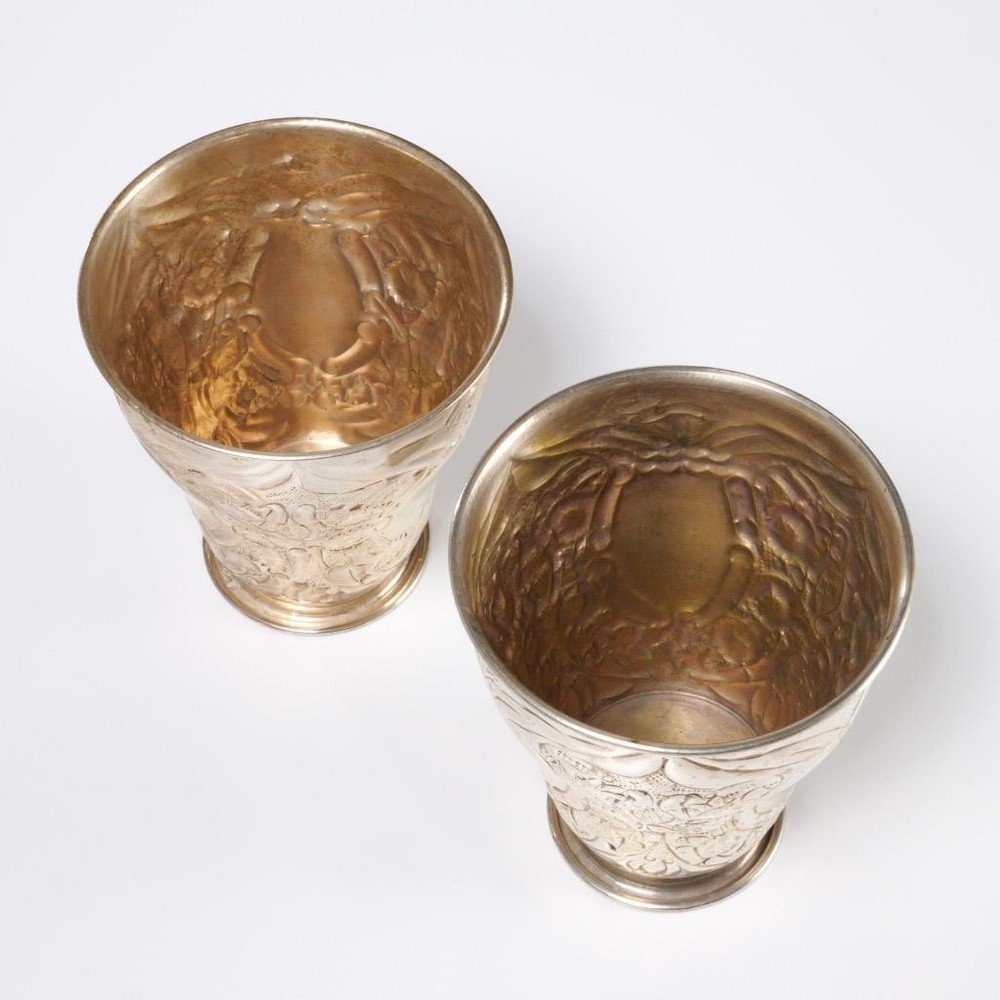Twos Company Vintage Silverplate Embossed Goblet Tumblers Vases 4"