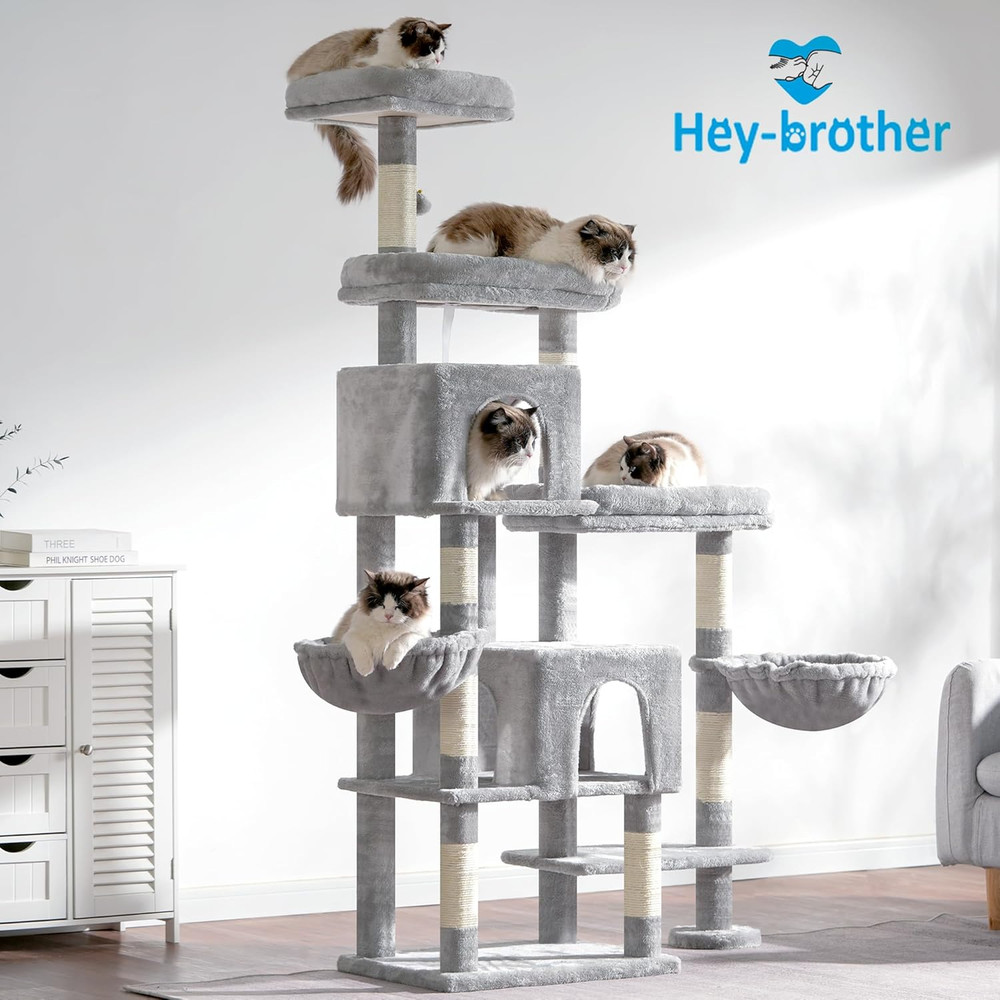Cat Tree Tower, Scratching Posts with a Extended Part, Wide Platforms, Cozy Cond