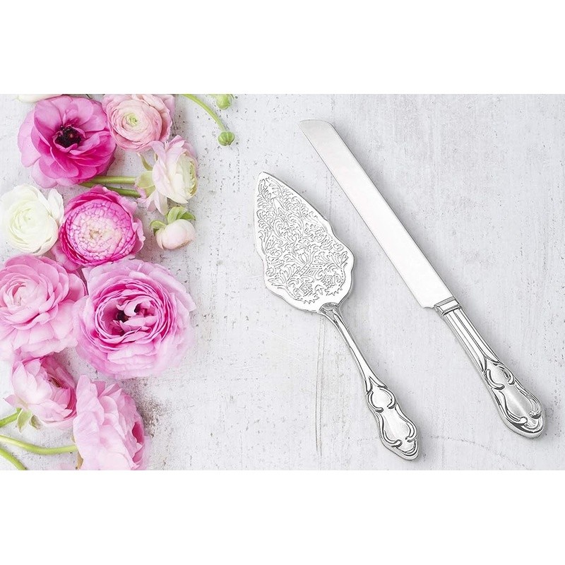 Silver Plated Cake Knife Server Set Wedding Keepsake Elegant Serving Tools New