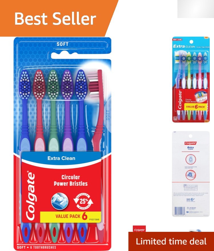 Reusable Soft Toothbrush with Circular Bristles - 6 Pack for Ultimate Clean