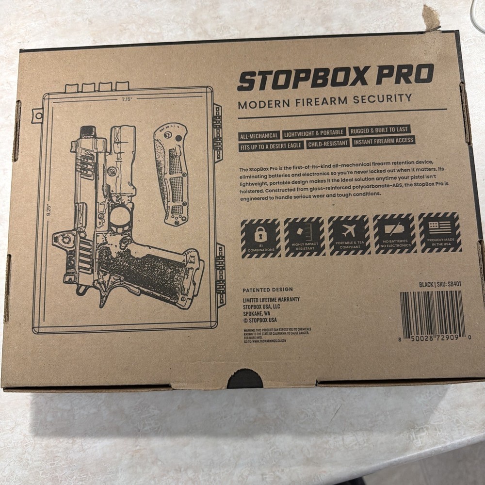 StopBox PRO Mechanical Pistol Safe – Fast Access, No Batteries, TSA Approved