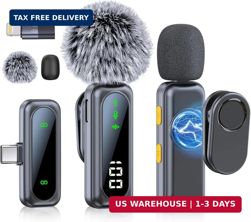 Mini Microphone for iPhone 15 16/iOS/Android Devices, LED Display Wireless Micro