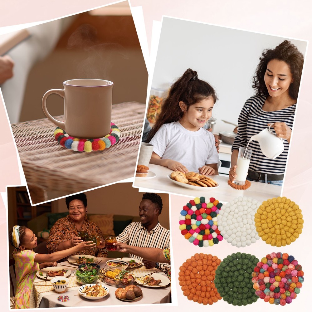5 Round Felt Coasters, Desk Coasters, Multicolor