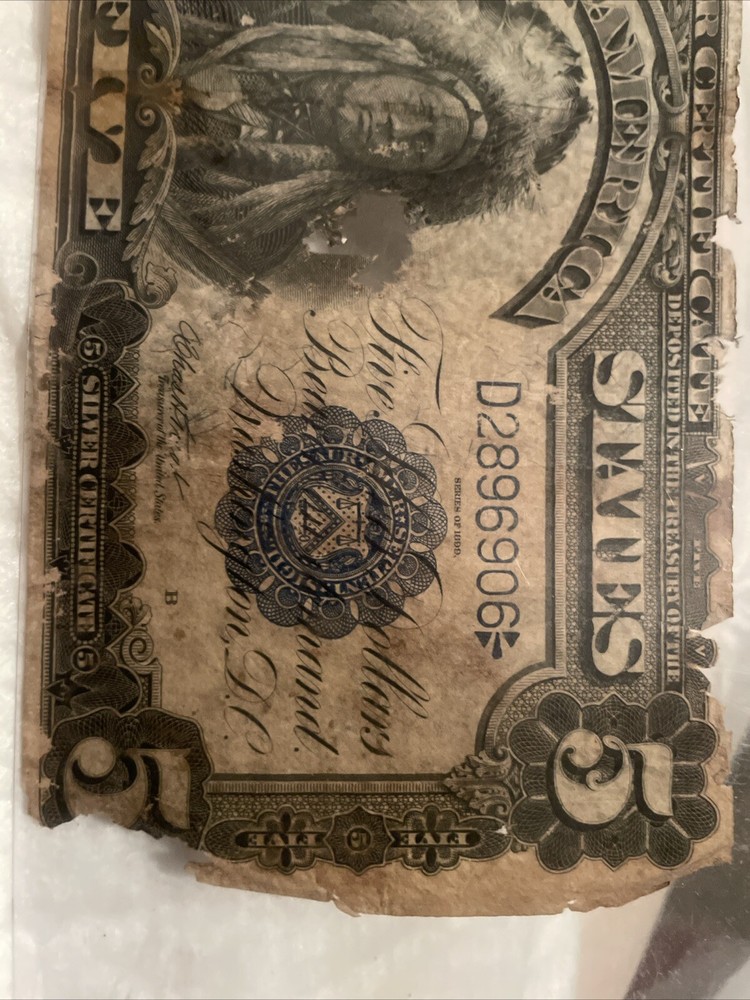 $5 1899 Silver certificate FR Large Size Note Indian Chief Circulated