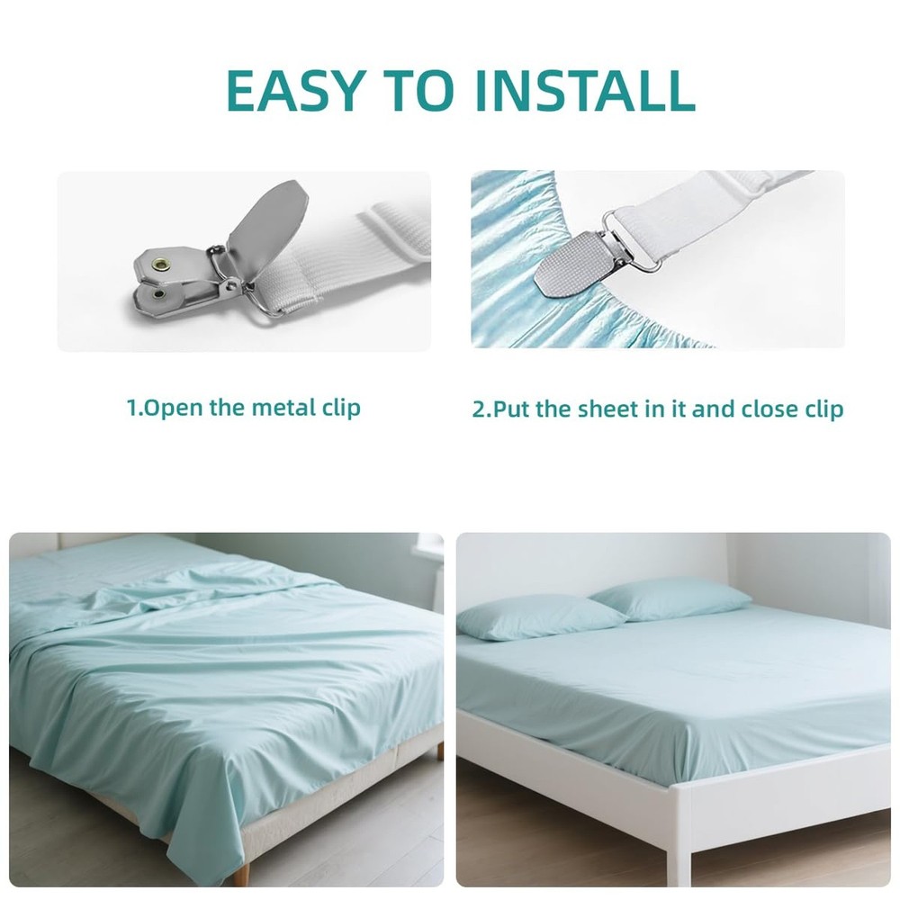 Bed Sheet Retainer Straps,Elasticated Adjustable Mattress Fitted Sheet Clips,...