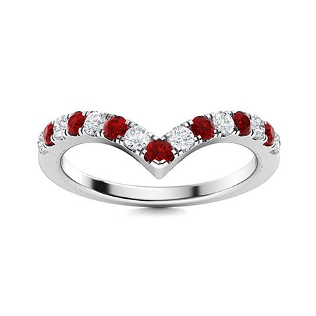 Crown Tiara Ring 2 MM Round Shape Natural Red Garnet Stackable Chevron Ring