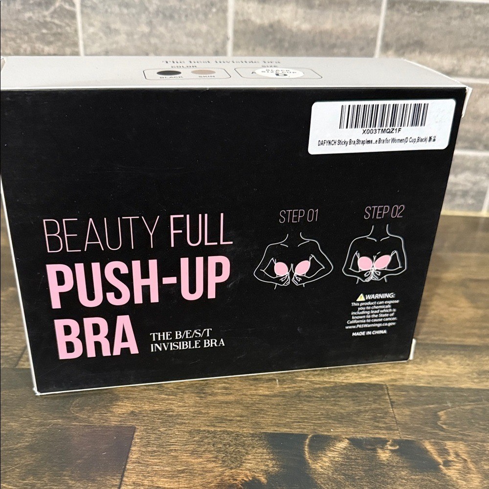 DAFYNCH Black Strapless Backless Invisible Push Up Reusable Adhesive D cup