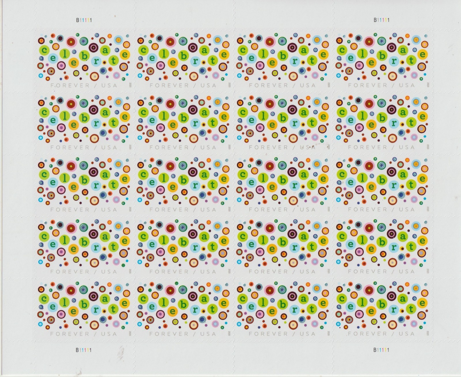USPS Let's Celebrate Confetti FOREVER Sheet of 20 POSTAGE STAMPS