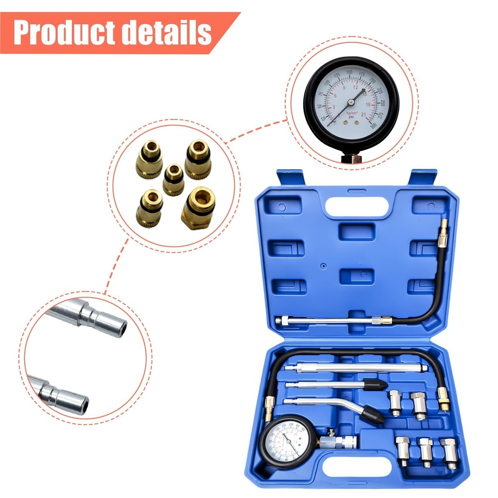 11 Piece Compression Tester Set, Car Compression Tester Kit for Gasoline Engine ...
