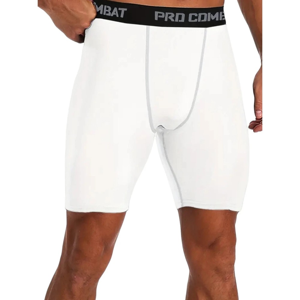 Pro Combat Performance Compression Shorts Athletic Baselayer White 1 Pair Small
