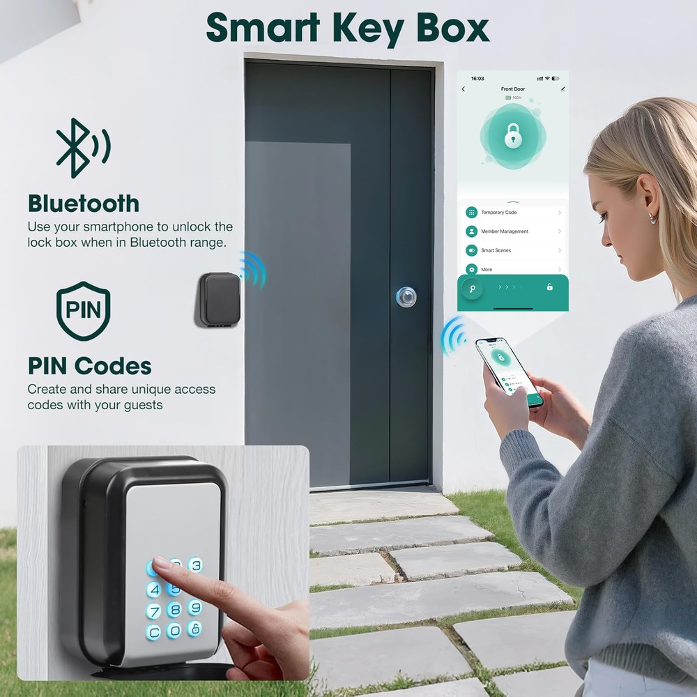Bluetooth Smart Key Lock Box with Tuya App & PIN Code for Airbnb & Offices