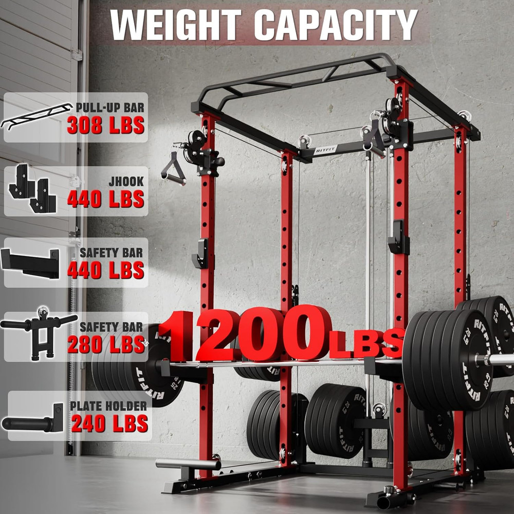 Power Cage with Optional LAT Pulldown/Cable Crossover, 1000LB Squat Rack for Hom