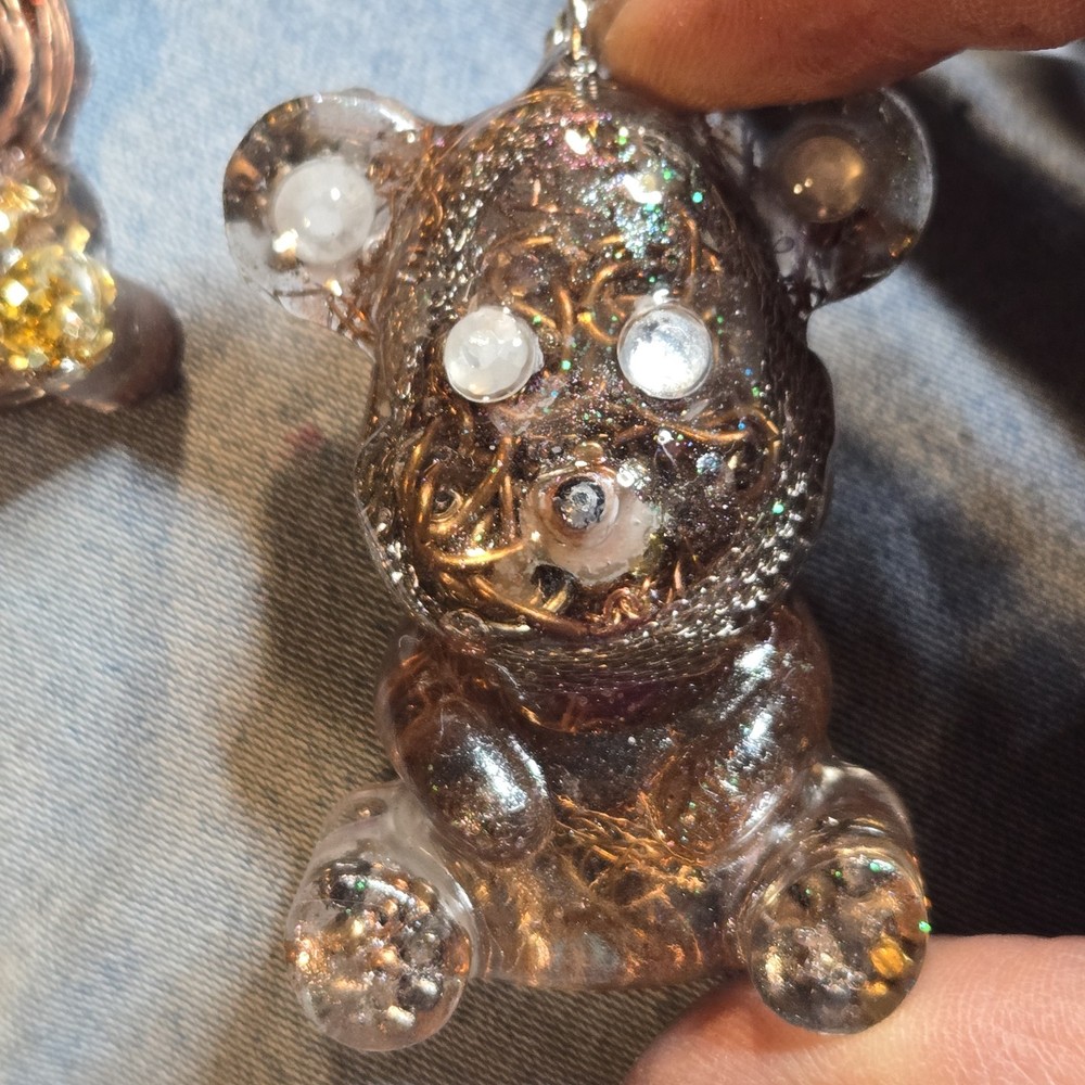 Orgonite Bear Bag Charm Copper Quartz EMF Protection