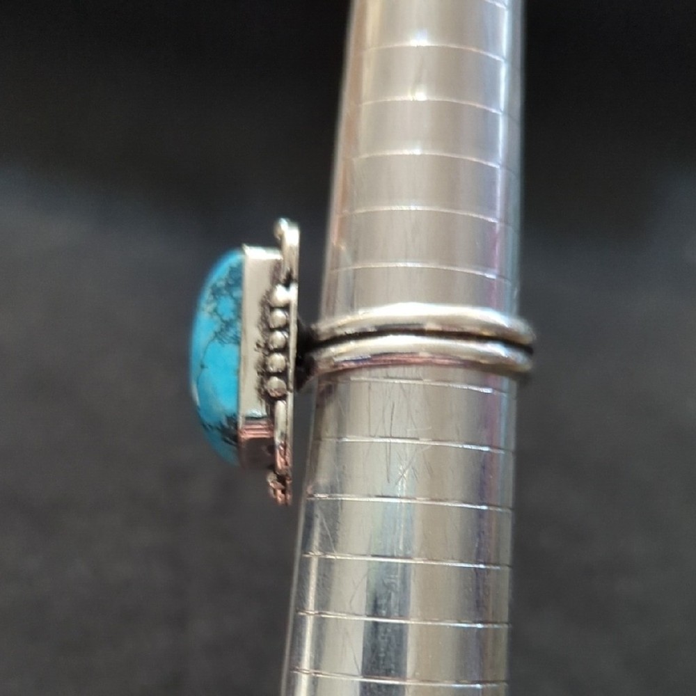 Silver Plated Blue Turquoise Gemstone Square Statement Ring - Size 8-10