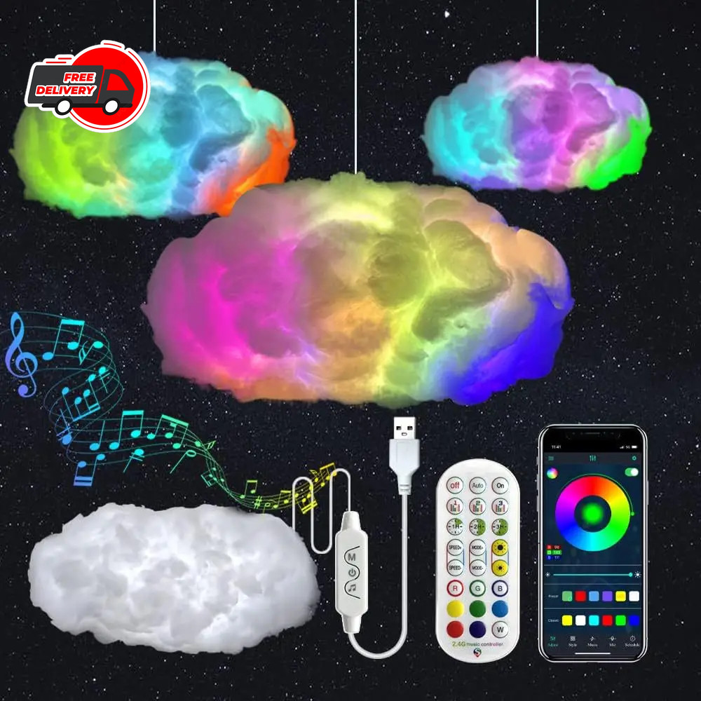 39.3" 3D Thunder Cloud LED Light APP & Remote Control Color Changing Lamp Decor