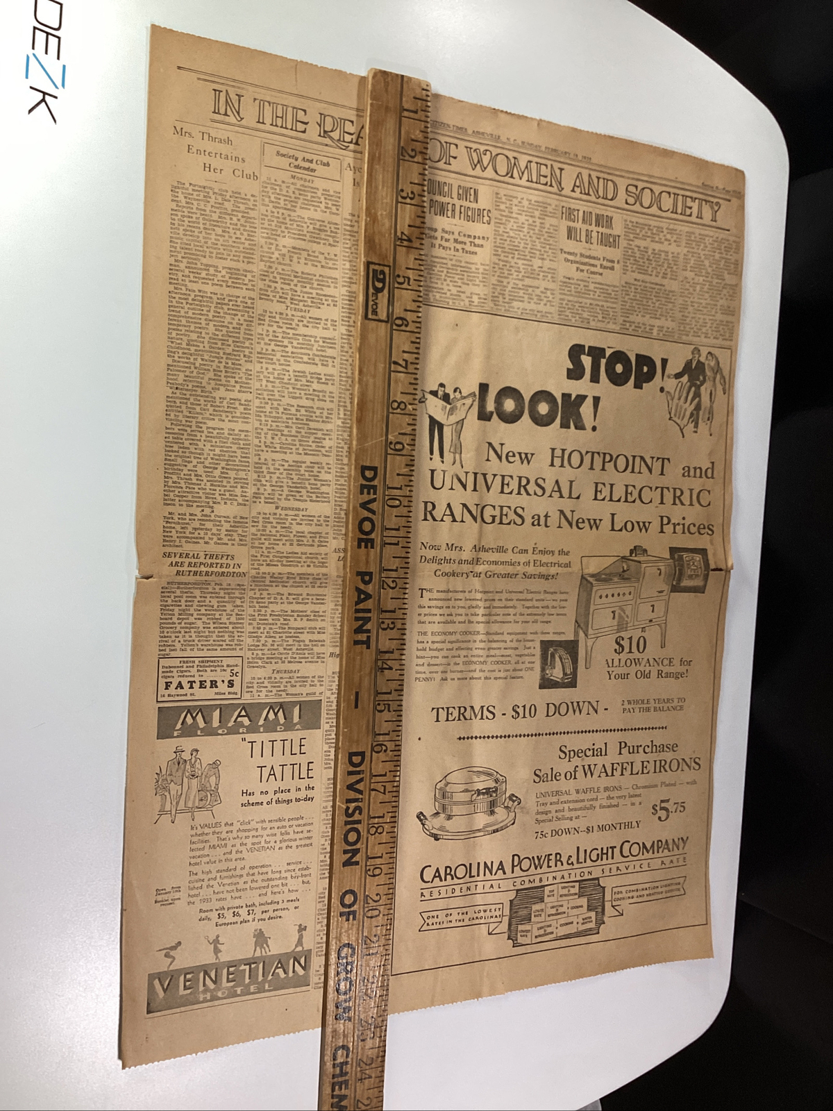 Ashville NC Newspaper Feb 19, 1933 Great Ads Women Miami Columns Carolina Power