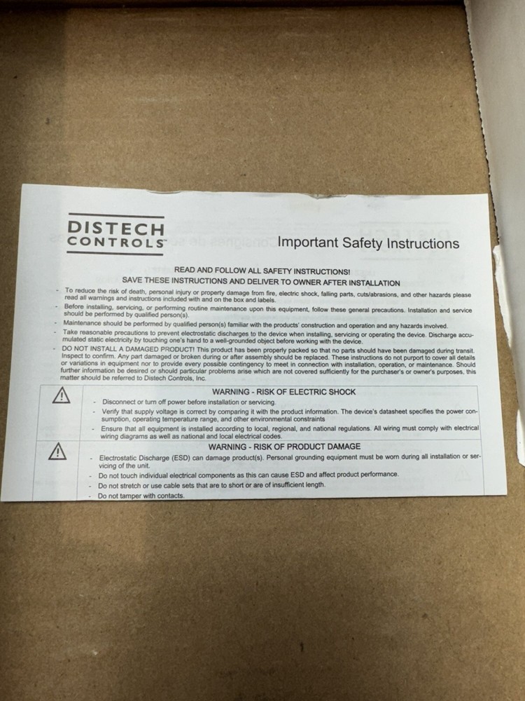 DISTECH CONTROLS BACnet ECB-VAV (IMP) CDIB-VAXX-IMP-10