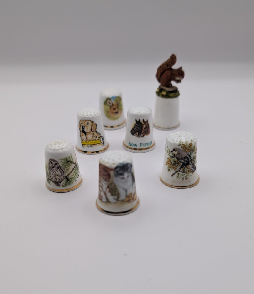 7X Animal Themed China Thimbles