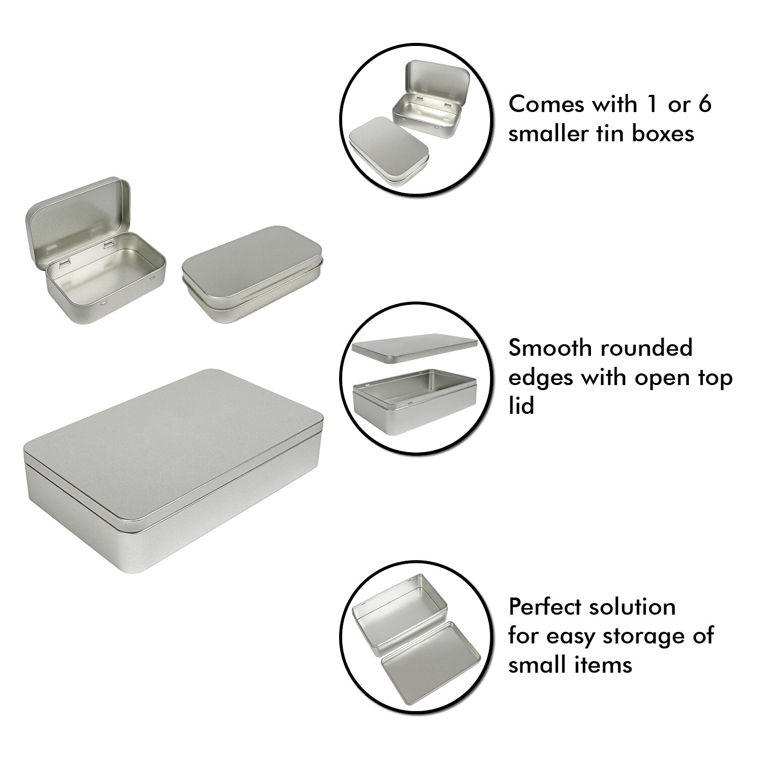 Silver Metal Rectangular Empty Tin Box Storage Container 8.5x5.3