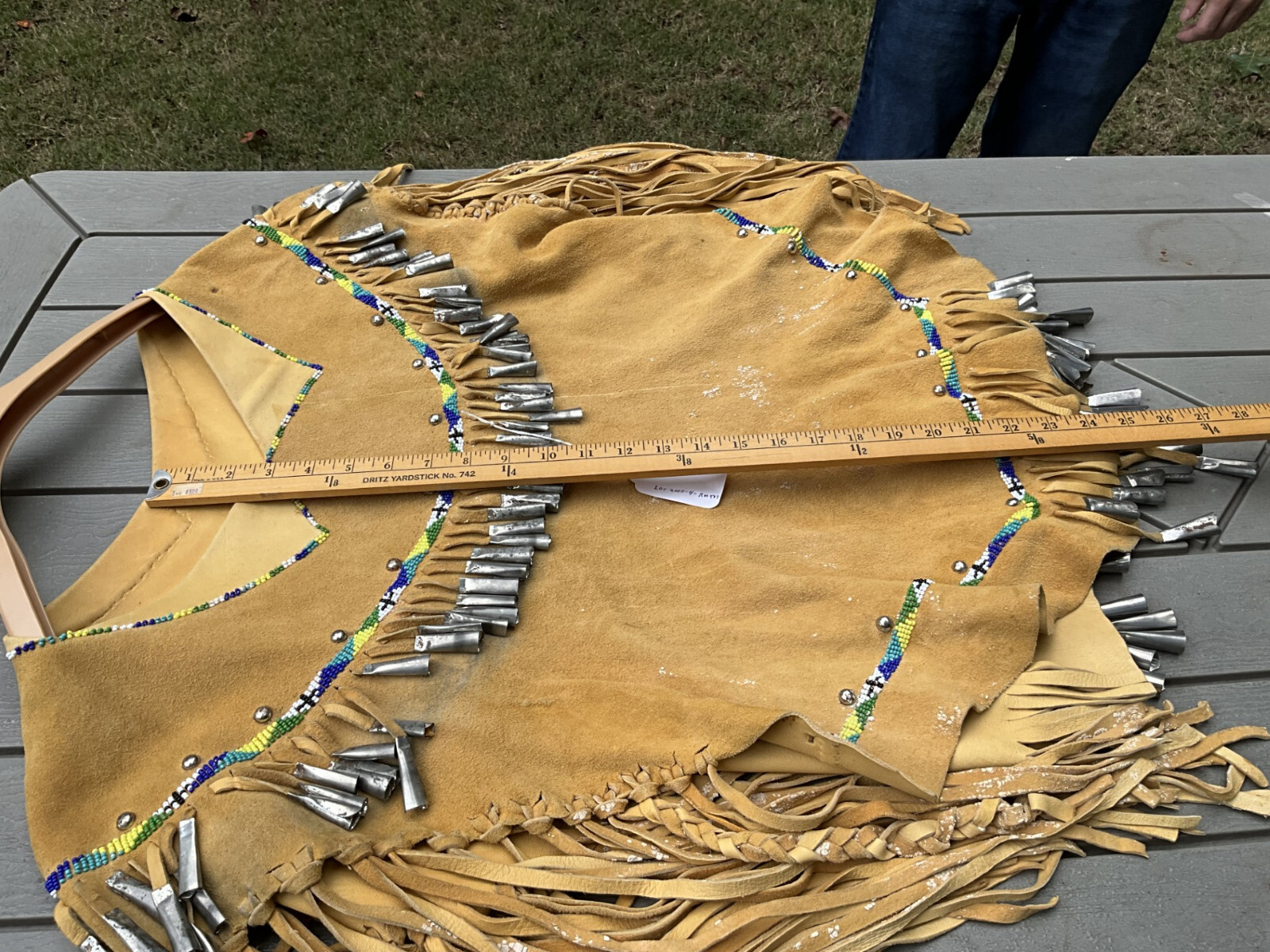 Vintage? Native American Apache Beaded Leather Dress With Tin Cones # 2