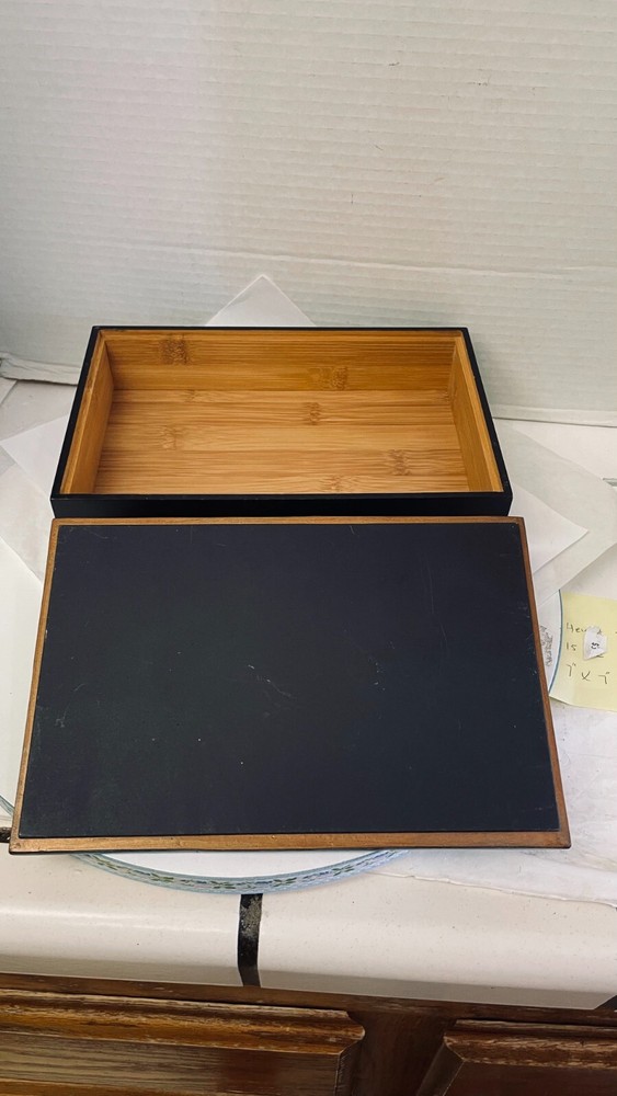 Beach Winter Blue Rectangular Decorative Bamboo Box Shells on Handmade lid 9x 6"