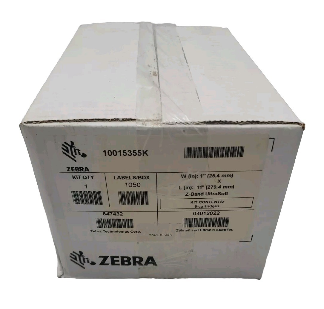 6 Pk Zebra   10015355K   1"×11" Adult Z-Band UltraSoft Wristband Cartridge White
