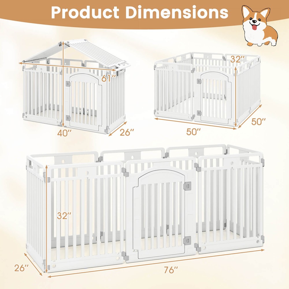 16-Panel 32” Tall Plastic Dog Panel w/ Securing Locking Door for Medium