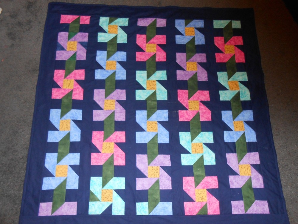 Perky Posies Pathwork Quilt 53" Square Handmade