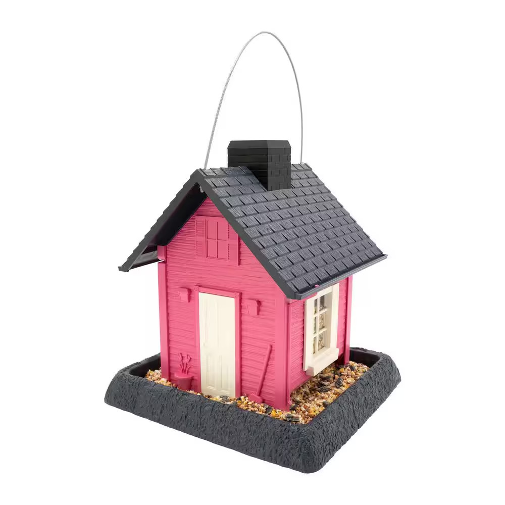 Fiesta Pink Cottage Plastic Birdfeeder