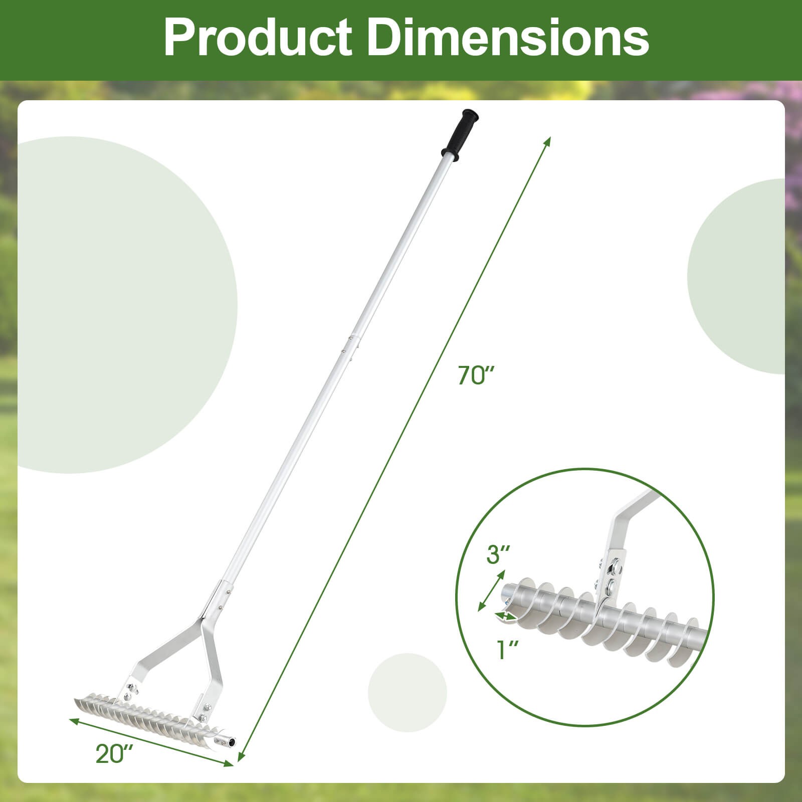 70" Garden Thatch Rake with Long Handle & 19 Curved Tines