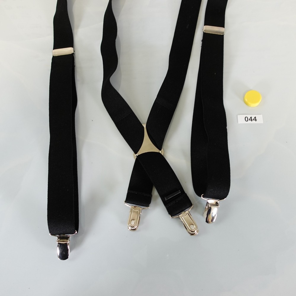 Suspender Mens Black Silver Clip On Adjustable Strap Stretch X Back Solid Work