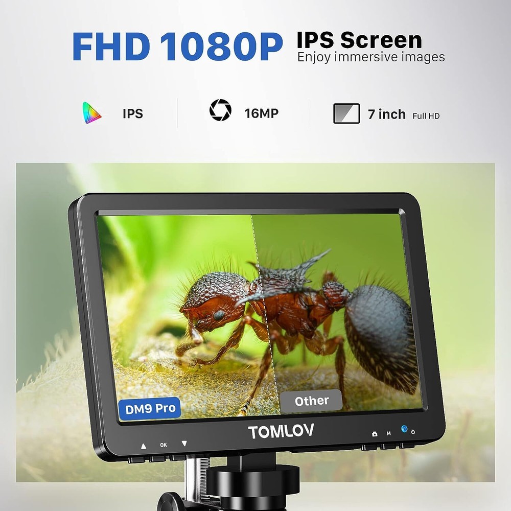 TOMLOV DM9 Pro 7" HDMI Digital Microscope Camera 1200X Coin Microscope Recorder