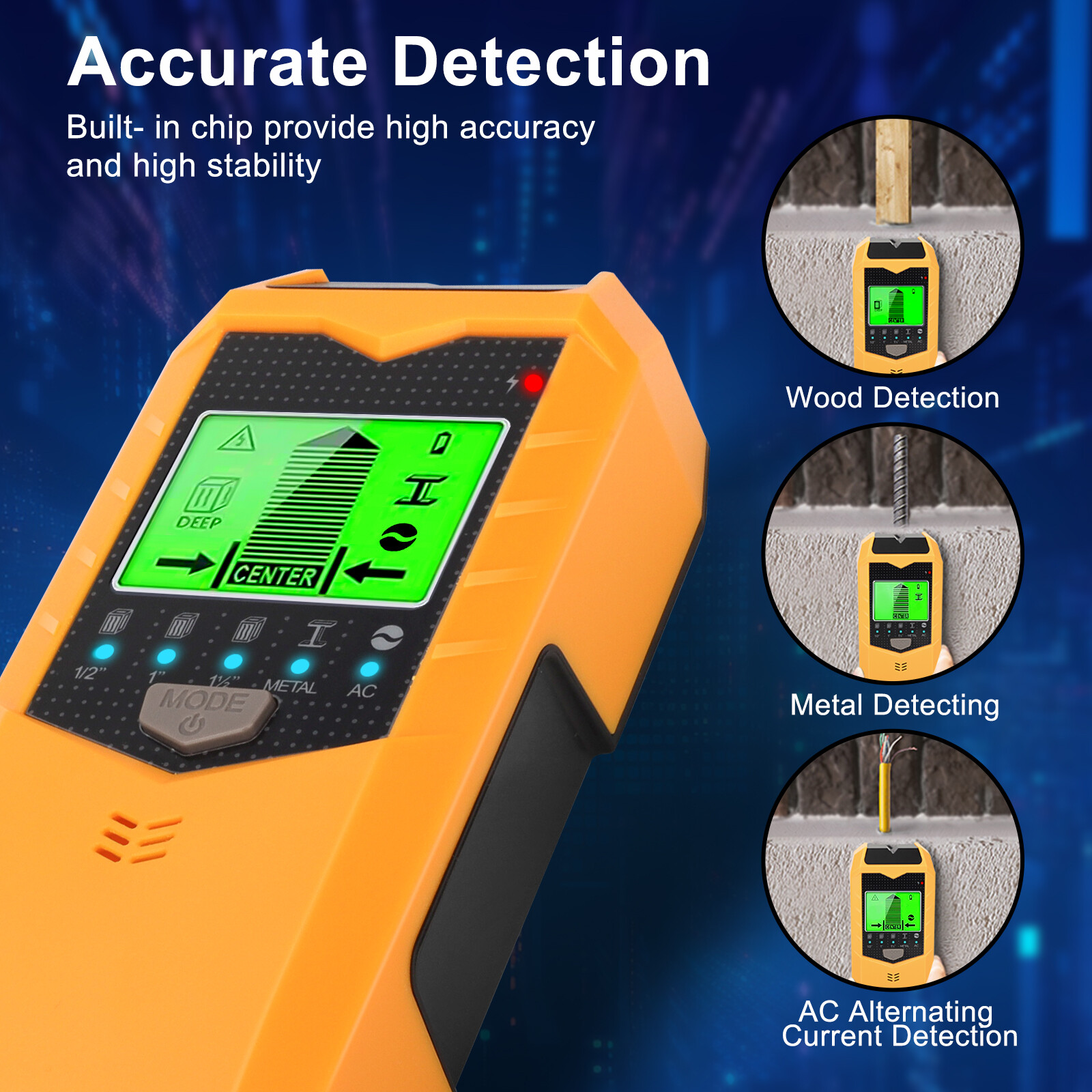 5 in 1 Stud Finder Wall Scanner LCD Display Detector for Wood AC Wire Metal Pipe