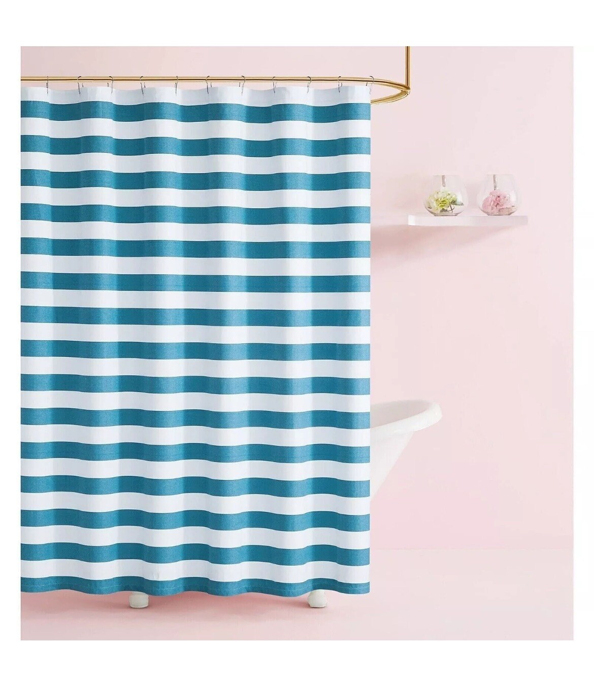 NWT $50 KATE SPADE Cabana Stripe Cotton Shower Curtain 72x72 Blue & White