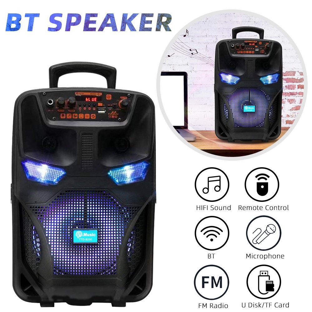 Portable Bluetooth Speaker Subwoofer Remote Control Built-in Micr Rechargeable