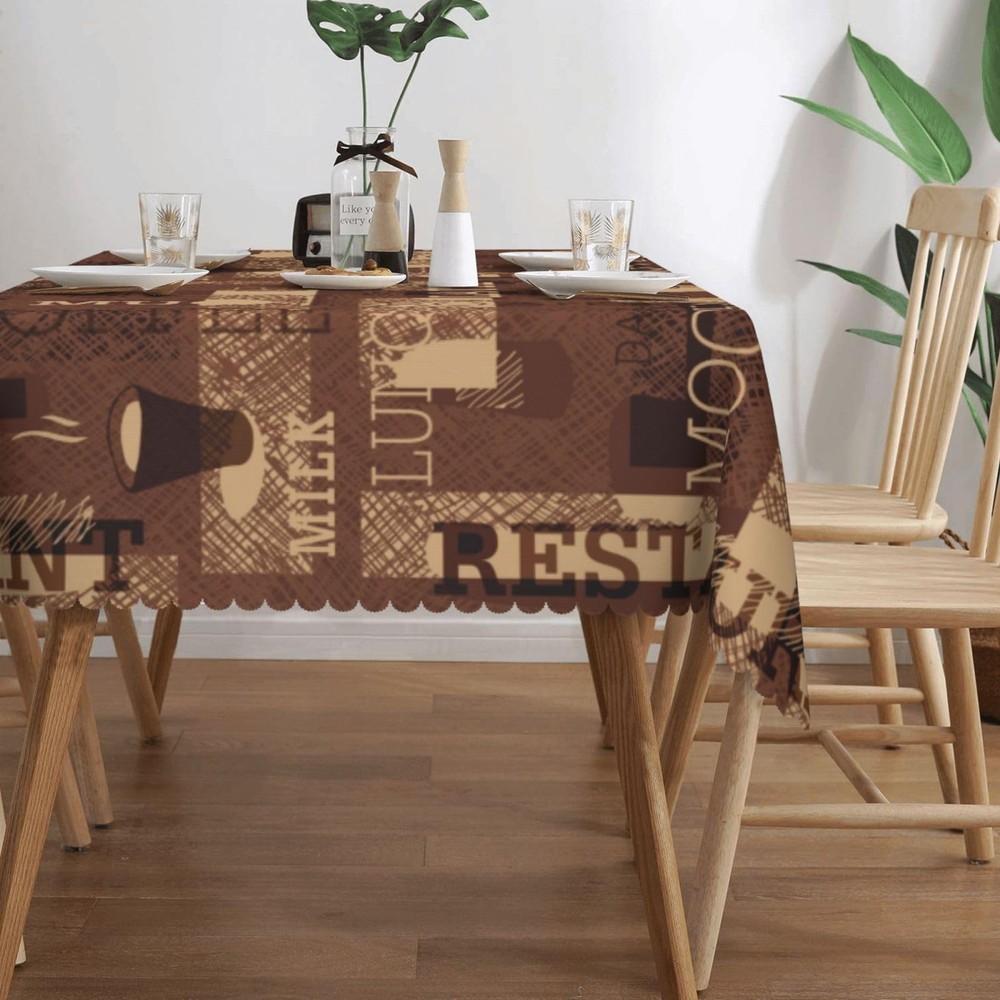 Coffee Theme Rectangle Tablecloths Latte Coffee Table Cloths Dacorative Kitch...