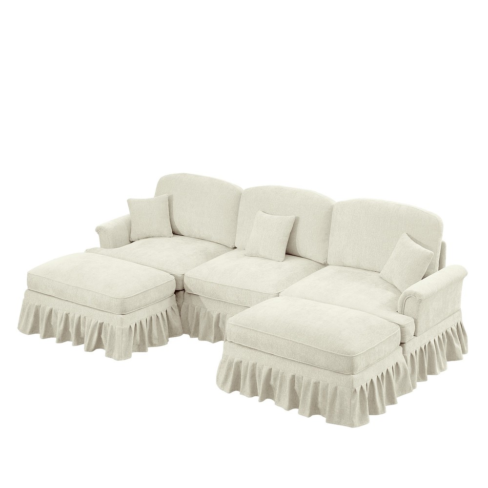 Comfy Modular Sectional Sofa U-Shape w/ Ottoman & Removable Skirts, Beige