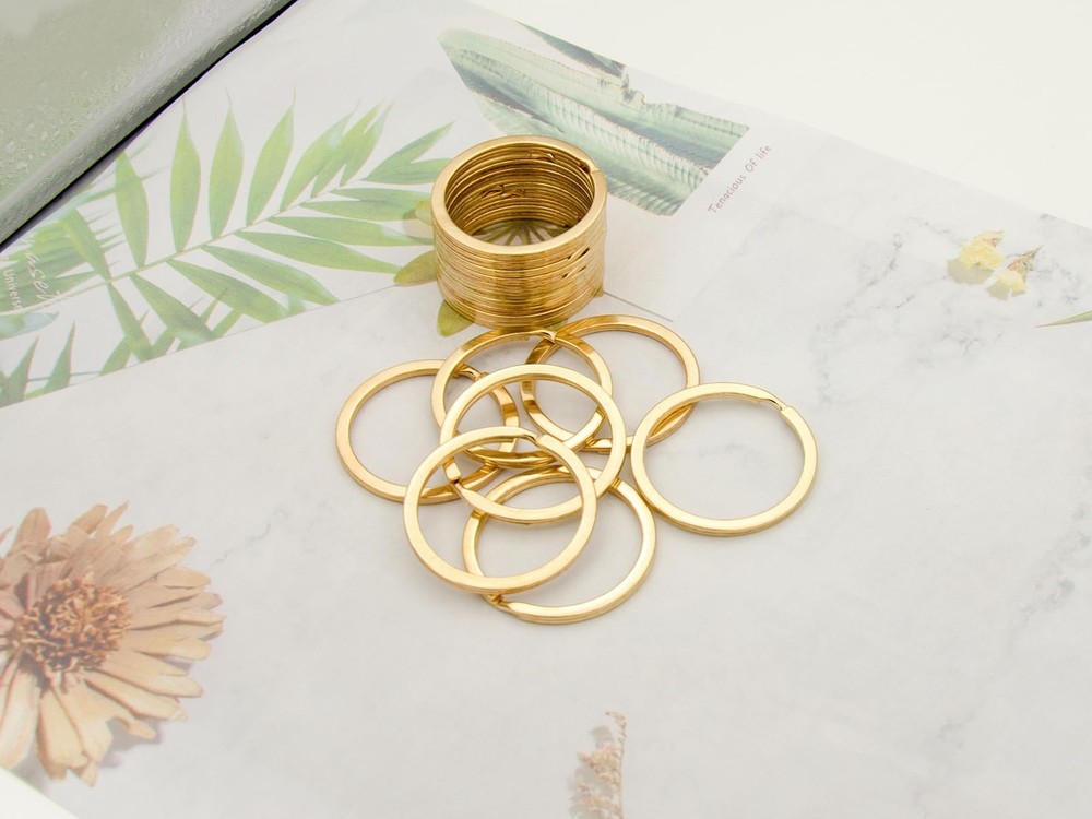 15/20/25/30/32/35mm Solid Brass Flat Keyring Split Key Rings Hoop Loop Keychain