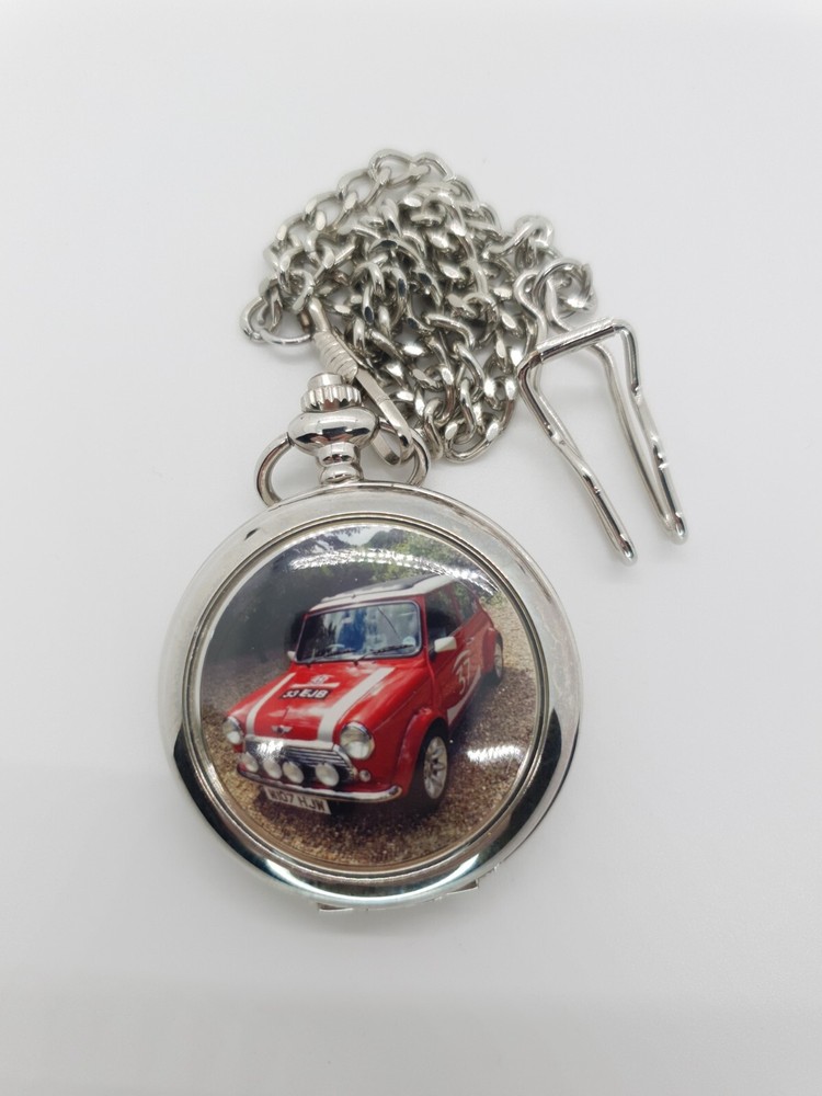 Red Car White Stripes Pocket Watch - New Battery