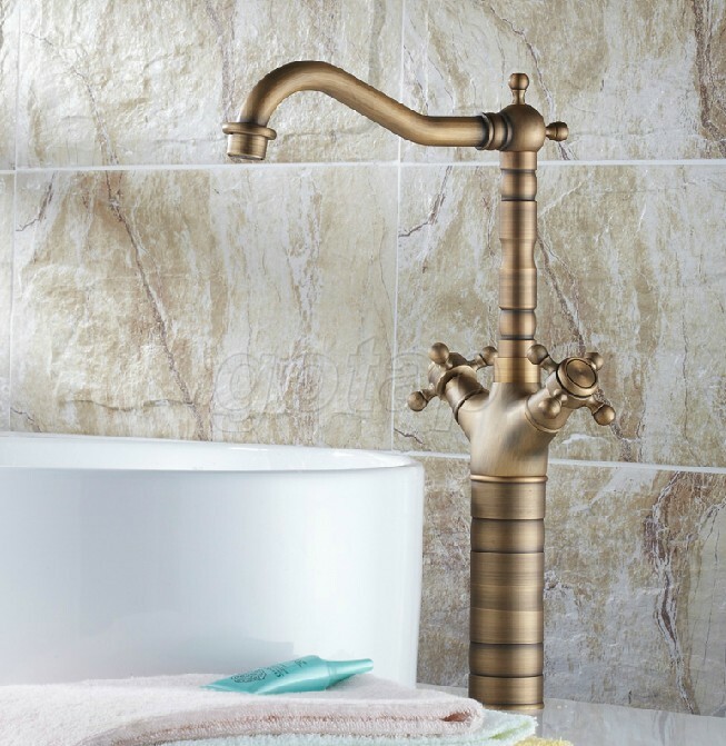 Vintage Retro Antique Brass Swivel Spout Kitchen Sink Faucet Mixer Tap