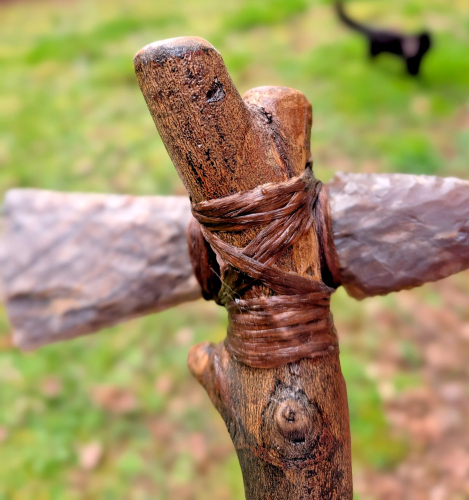 Hand Knapped Tomahawk Stone Blade Carved Handle