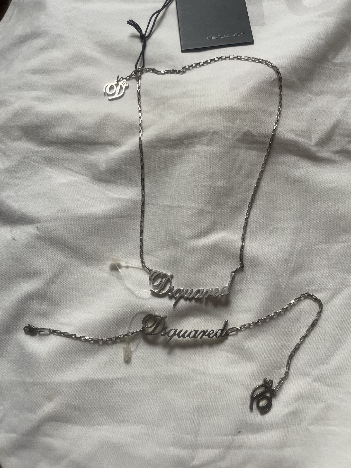 Vintage Dsquared necklace and bracelet set from early 2000-2007 silver color