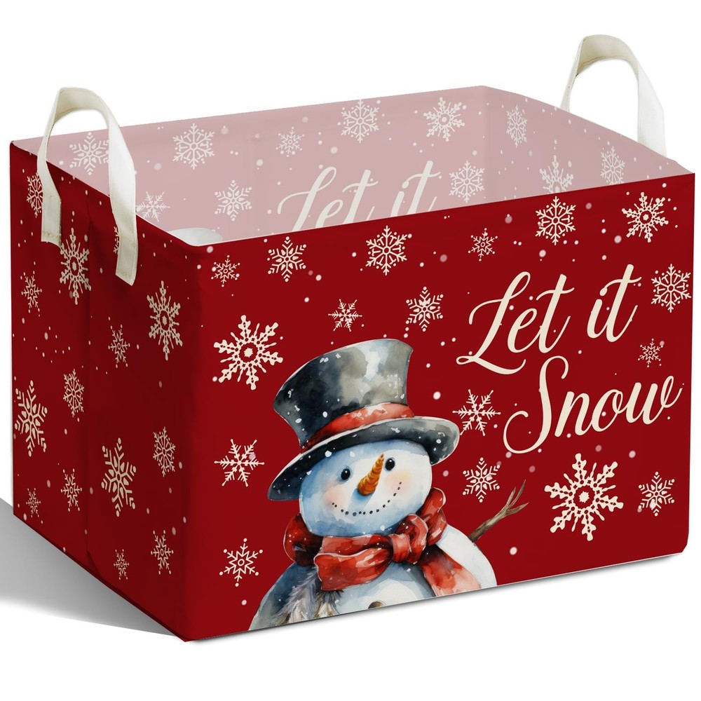 Merry Christmas Snowman Rectangular Basket,Waterproof Boxes with Handle, Toy ...