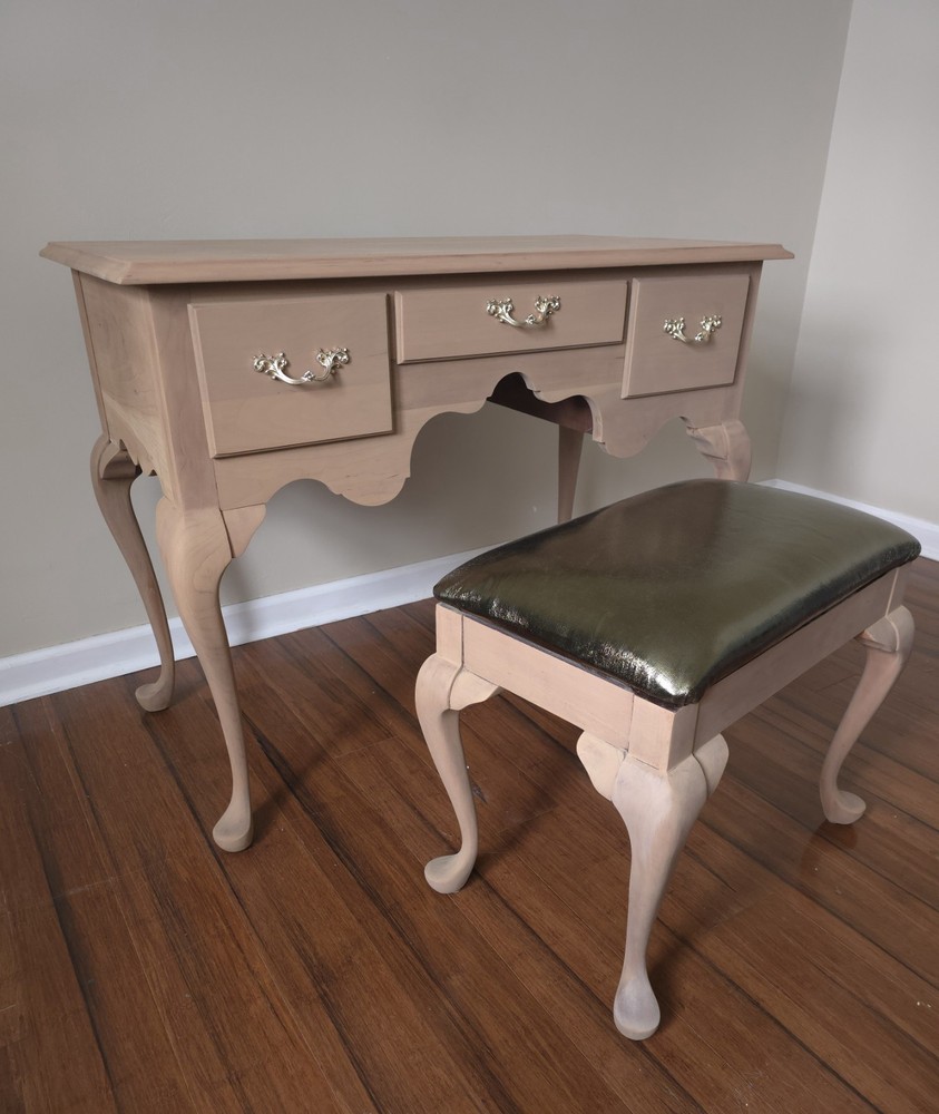 Glam Neoclassical Solid Cherry Wood Desk with Stool | Louis Philippe Inspired