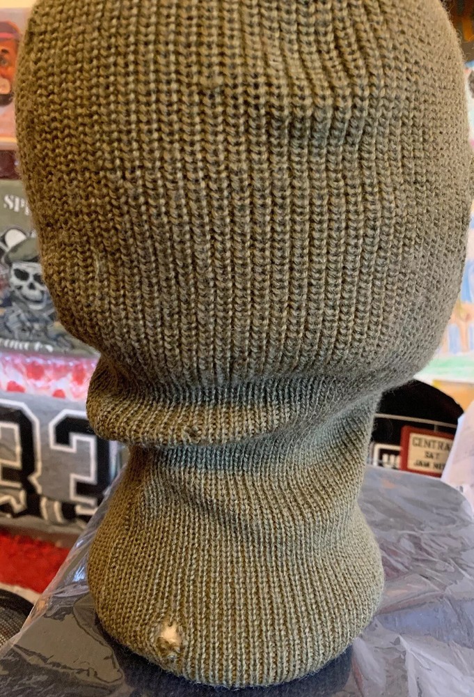 Vintage WWII US ARMY OD Green Wool Full Face Mask Toque Balaclava Watch Cap Rare