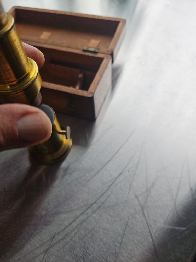 Antique Brass Tube Microscope Compound Microscope Made In Paris 1900s UNTESTED.