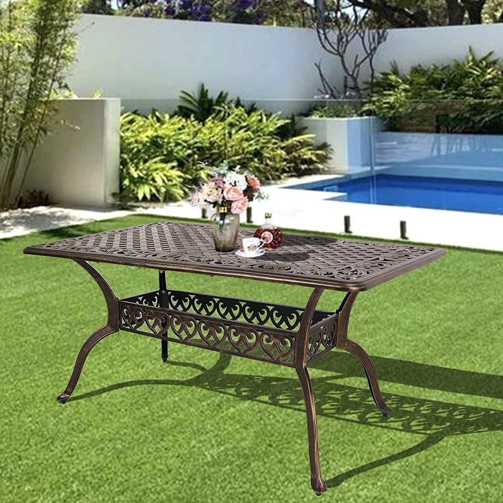 Patio Dining Table for 6 Person Rectangular with Umbrella Hole Outdoor Table