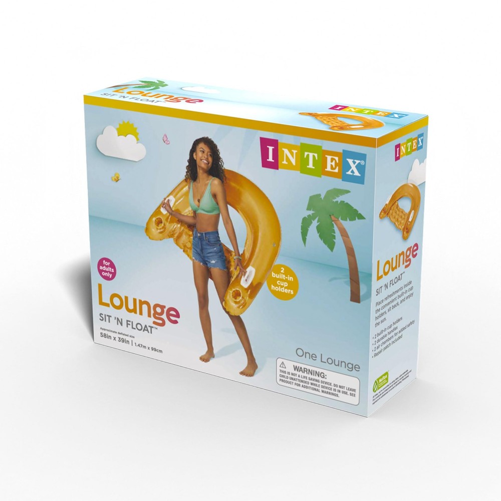 Intex Sit N Float Inflatable Lounge Pool Float with Cup Holders and Backrest
